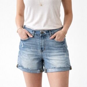 Kensie Jeans Denim Shorts Women's 4/27 Blue Distressed Raw Roll Hem Festival S
